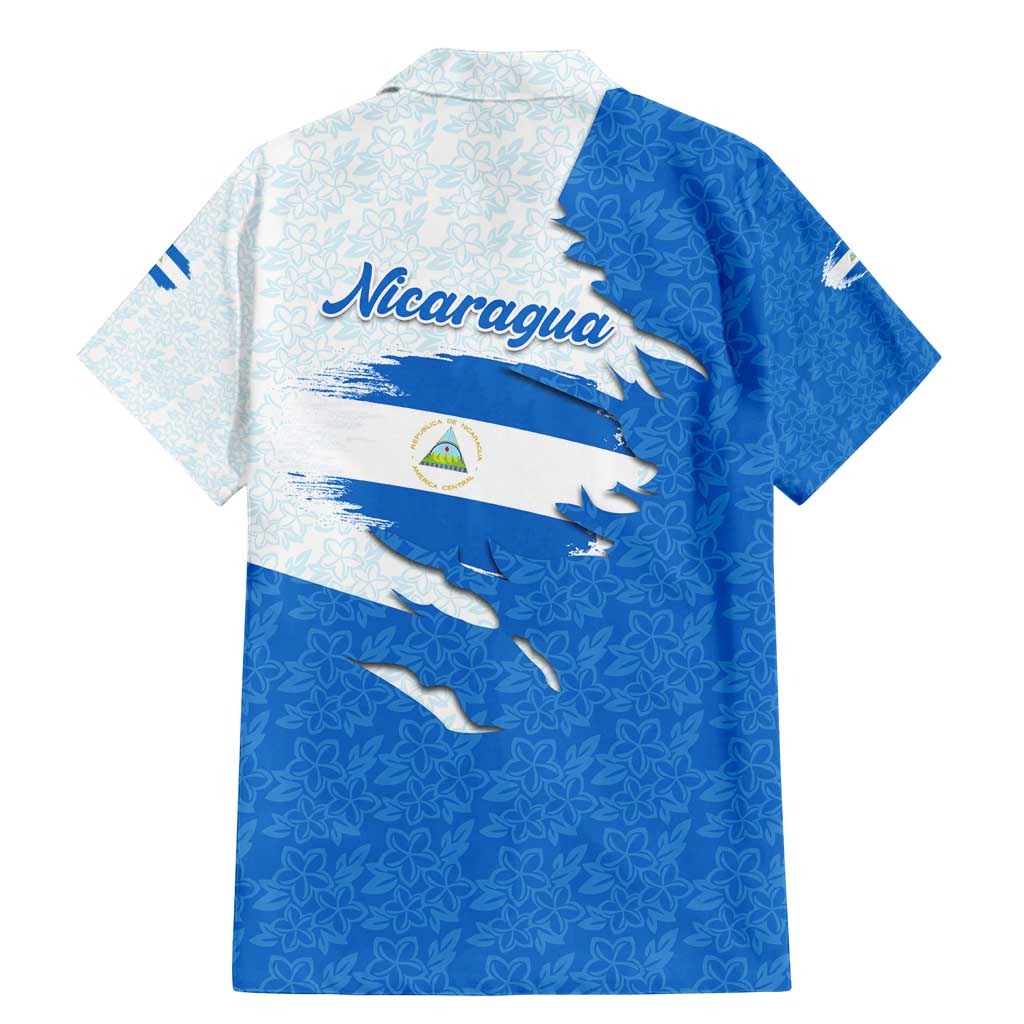 Nicaragua Flag Ripped Effect Family Matching Mermaid Dress and Hawaiian Shirt with National Emblem and Floral Pattern Design - Wonder Print Shop