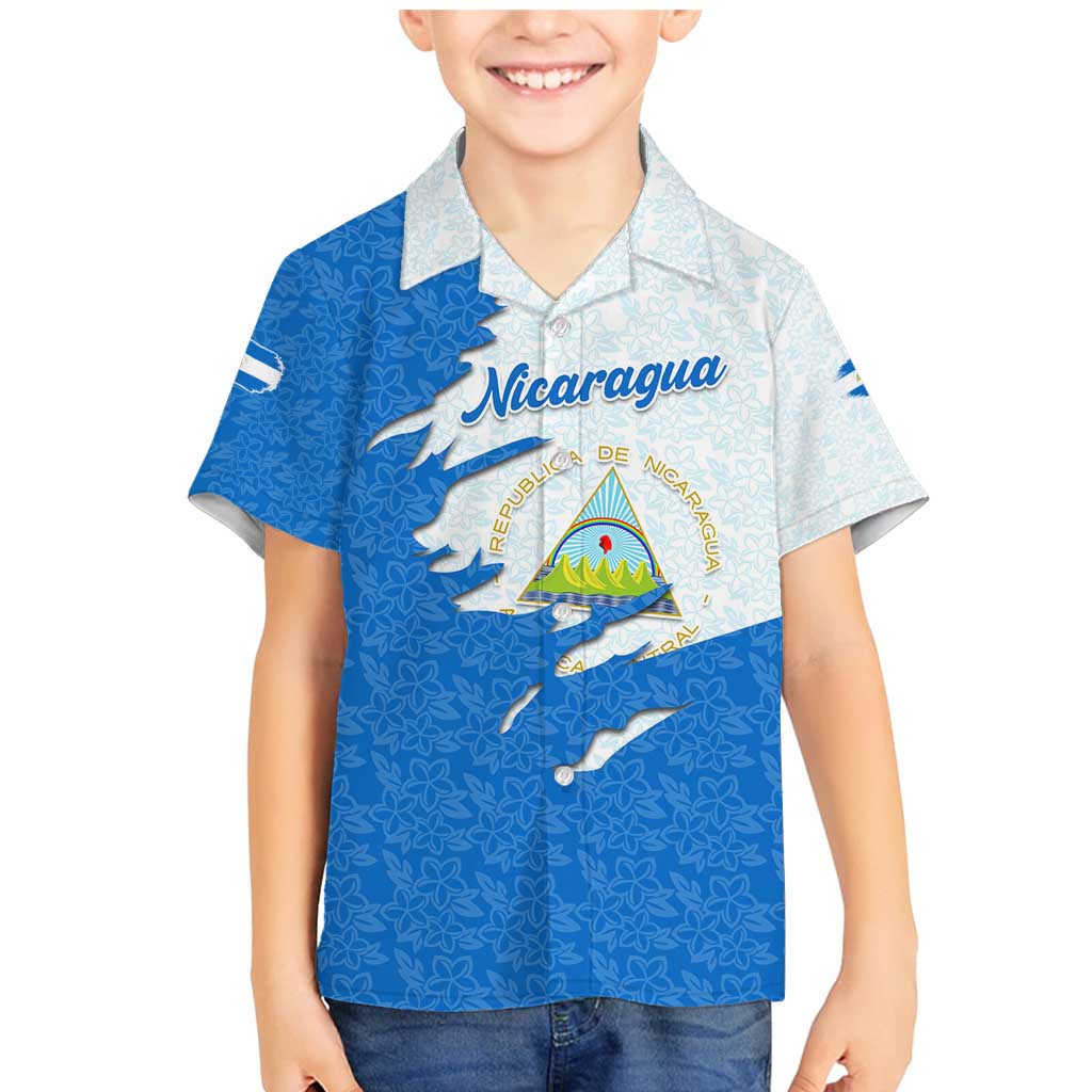 Nicaragua Flag Ripped Effect Family Matching Mermaid Dress and Hawaiian Shirt with National Emblem and Floral Pattern Design - Wonder Print Shop