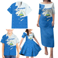 Nicaragua Flag Ripped Effect Family Matching Puletasi and Hawaiian Shirt with National Emblem and Floral Pattern Design - Wonder Print Shop