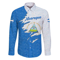 Nicaragua Flag Ripped Effect Family Matching Puletasi and Hawaiian Shirt with National Emblem and Floral Pattern Design - Wonder Print Shop