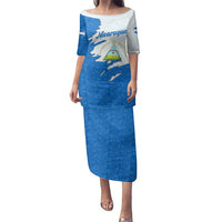 Nicaragua Flag Ripped Effect Family Matching Puletasi and Hawaiian Shirt with National Emblem and Floral Pattern Design - Wonder Print Shop