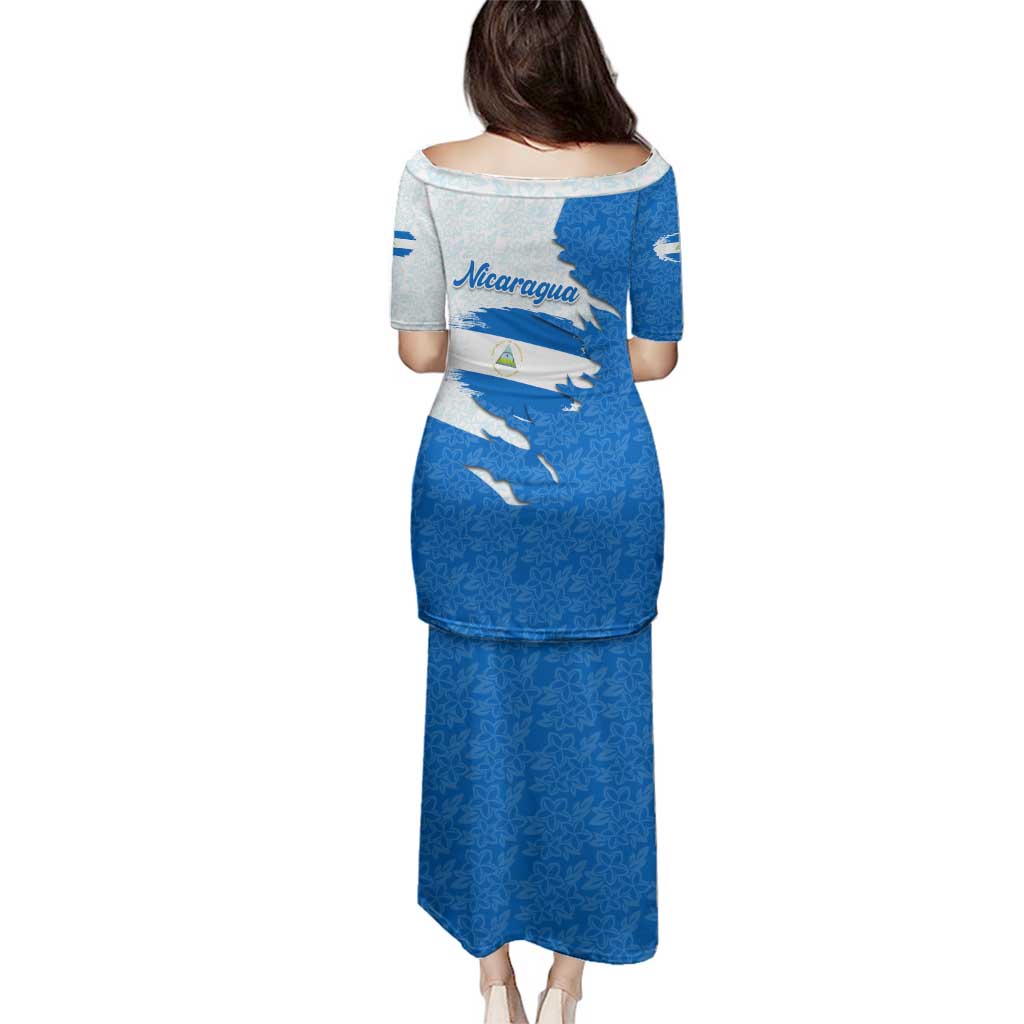 Nicaragua Flag Ripped Effect Family Matching Puletasi and Hawaiian Shirt with National Emblem and Floral Pattern Design - Wonder Print Shop