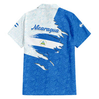 Nicaragua Flag Ripped Effect Family Matching Short Sleeve Bodycon Dress and Hawaiian Shirt with National Emblem and Floral Pattern Design - Wonder Print Shop