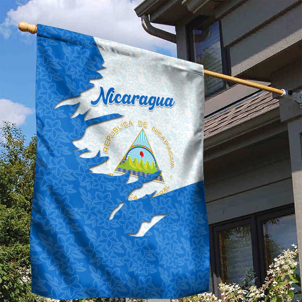 Nicaragua Flag Ripped Effect Garden Flag with National Emblem and Floral Pattern Design - Wonder Print Shop