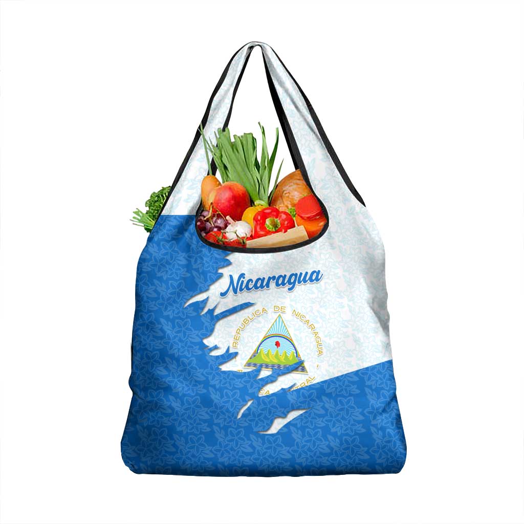 Nicaragua Flag Ripped Effect Grocery Bag with National Emblem and Floral Pattern Design - Wonder Print Shop