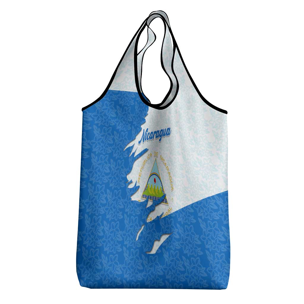 Nicaragua Flag Ripped Effect Grocery Bag with National Emblem and Floral Pattern Design - Wonder Print Shop