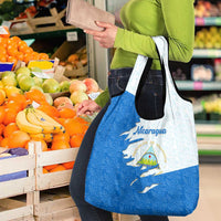 Nicaragua Flag Ripped Effect Grocery Bag with National Emblem and Floral Pattern Design - Wonder Print Shop