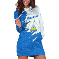 Nicaragua Flag Ripped Effect Hoodie Dress with National Emblem and Floral Pattern Design - Wonder Print Shop