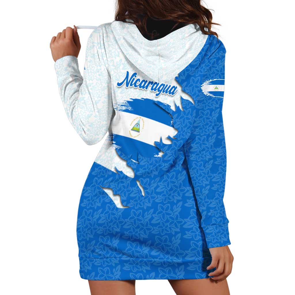 Nicaragua Flag Ripped Effect Hoodie Dress with National Emblem and Floral Pattern Design - Wonder Print Shop
