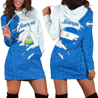 Nicaragua Flag Ripped Effect Hoodie Dress with National Emblem and Floral Pattern Design - Wonder Print Shop