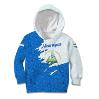 Nicaragua Flag Ripped Effect Kid Hoodie with National Emblem and Floral Pattern Design - Wonder Print Shop