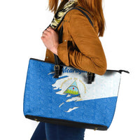 Nicaragua Flag Ripped Effect Leather Tote Bag with National Emblem and Floral Pattern Design - Wonder Print Shop