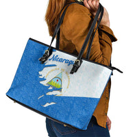 Nicaragua Flag Ripped Effect Leather Tote Bag with National Emblem and Floral Pattern Design - Wonder Print Shop