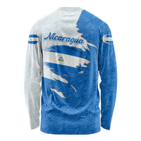 Nicaragua Flag Ripped Effect Long Sleeve Shirt with National Emblem and Floral Pattern Design - Wonder Print Shop