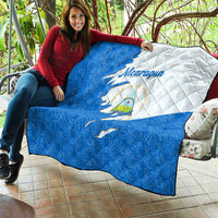Nicaragua Flag Ripped Effect Quilt with National Emblem and Floral Pattern Design - Wonder Print Shop