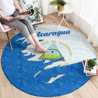 Nicaragua Flag Ripped Effect Round Carpet with National Emblem and Floral Pattern Design - Wonder Print Shop