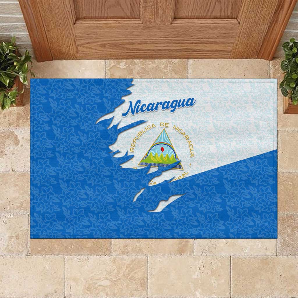 Nicaragua Flag Ripped Effect Rubber Doormat with National Emblem and Floral Pattern Design - Wonder Print Shop