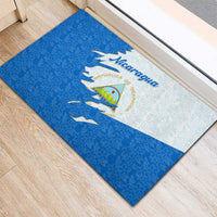 Nicaragua Flag Ripped Effect Rubber Doormat with National Emblem and Floral Pattern Design - Wonder Print Shop