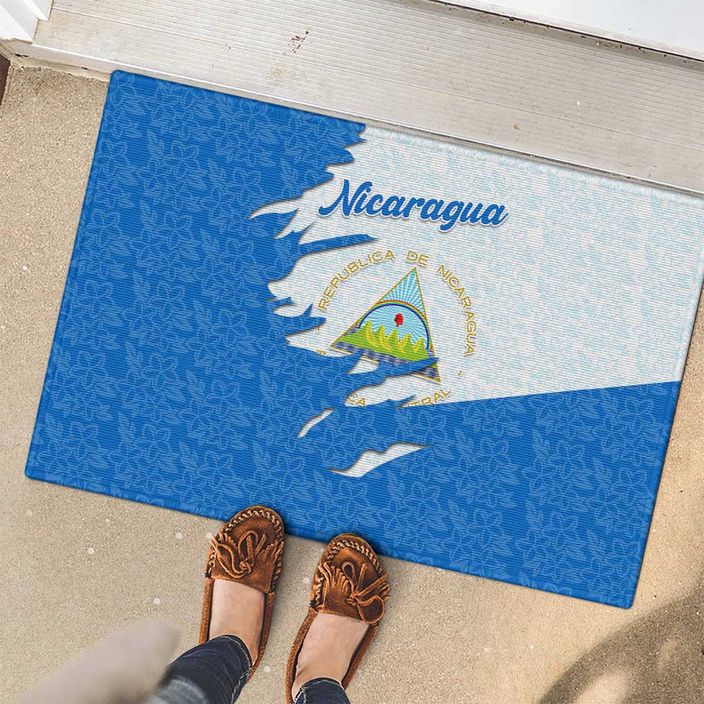 Nicaragua Flag Ripped Effect Rubber Doormat with National Emblem and Floral Pattern Design - Wonder Print Shop