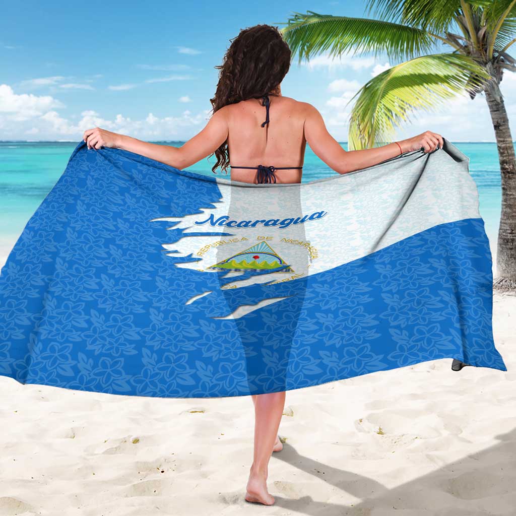 Nicaragua Flag Ripped Effect Sarong with National Emblem and Floral Pattern Design - Wonder Print Shop