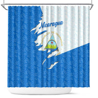 Nicaragua Flag Ripped Effect Shower Curtain with National Emblem and Floral Pattern Design - Wonder Print Shop
