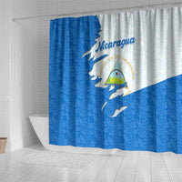 Nicaragua Flag Ripped Effect Shower Curtain with National Emblem and Floral Pattern Design - Wonder Print Shop