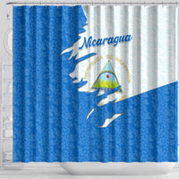 Nicaragua Flag Ripped Effect Shower Curtain with National Emblem and Floral Pattern Design - Wonder Print Shop