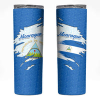 Nicaragua Flag Ripped Effect Skinny Tumbler with National Emblem and Floral Pattern Design - Wonder Print Shop