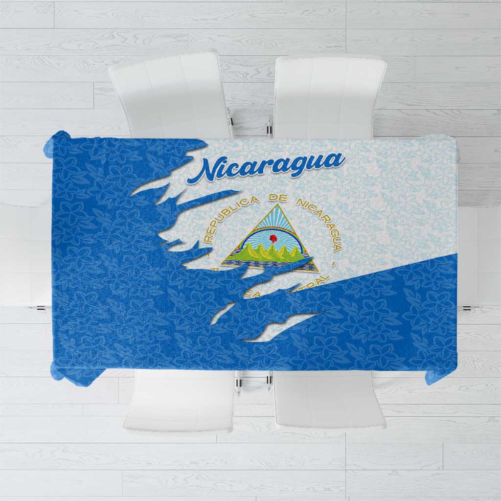 Nicaragua Flag Ripped Effect Tablecloth with National Emblem and Floral Pattern Design - Wonder Print Shop
