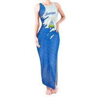 Nicaragua Flag Ripped Effect Tank Maxi Dress with National Emblem and Floral Pattern Design - Wonder Print Shop