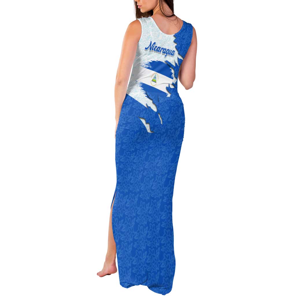Nicaragua Flag Ripped Effect Tank Maxi Dress with National Emblem and Floral Pattern Design - Wonder Print Shop