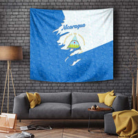 Nicaragua Flag Ripped Effect Tapestry with National Emblem and Floral Pattern Design - Wonder Print Shop
