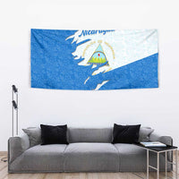 Nicaragua Flag Ripped Effect Tapestry with National Emblem and Floral Pattern Design - Wonder Print Shop
