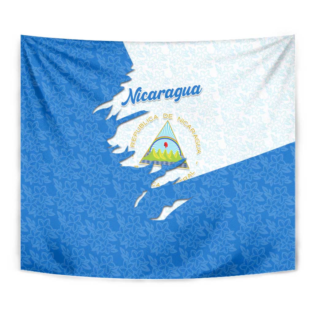 Nicaragua Flag Ripped Effect Tapestry with National Emblem and Floral Pattern Design - Wonder Print Shop