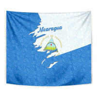 Nicaragua Flag Ripped Effect Tapestry with National Emblem and Floral Pattern Design - Wonder Print Shop