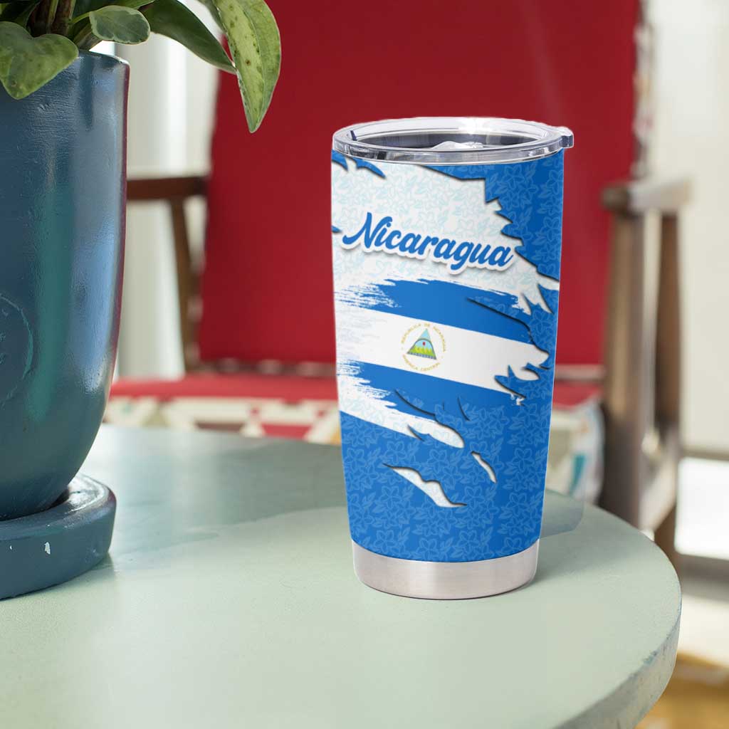 Nicaragua Flag Ripped Effect Tumbler Cup with National Emblem and Floral Pattern Design - Wonder Print Shop