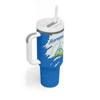 Nicaragua Flag Ripped Effect Tumbler With Handle with National Emblem and Floral Pattern Design - Wonder Print Shop