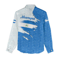 Nicaragua Flag Ripped Effect Women Casual Shirt with National Emblem and Floral Pattern Design - Wonder Print Shop