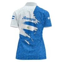 Nicaragua Flag Ripped Effect Women Polo Shirt with National Emblem and Floral Pattern Design - Wonder Print Shop