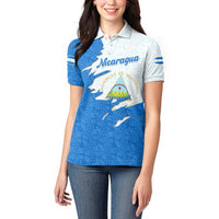 Nicaragua Flag Ripped Effect Women Polo Shirt with National Emblem and Floral Pattern Design - Wonder Print Shop