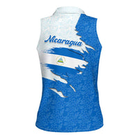 Nicaragua Flag Ripped Effect Women Sleeveless Polo Shirt with National Emblem and Floral Pattern Design - Wonder Print Shop