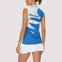 Nicaragua Flag Ripped Effect Women Sleeveless Polo Shirt with National Emblem and Floral Pattern Design - Wonder Print Shop