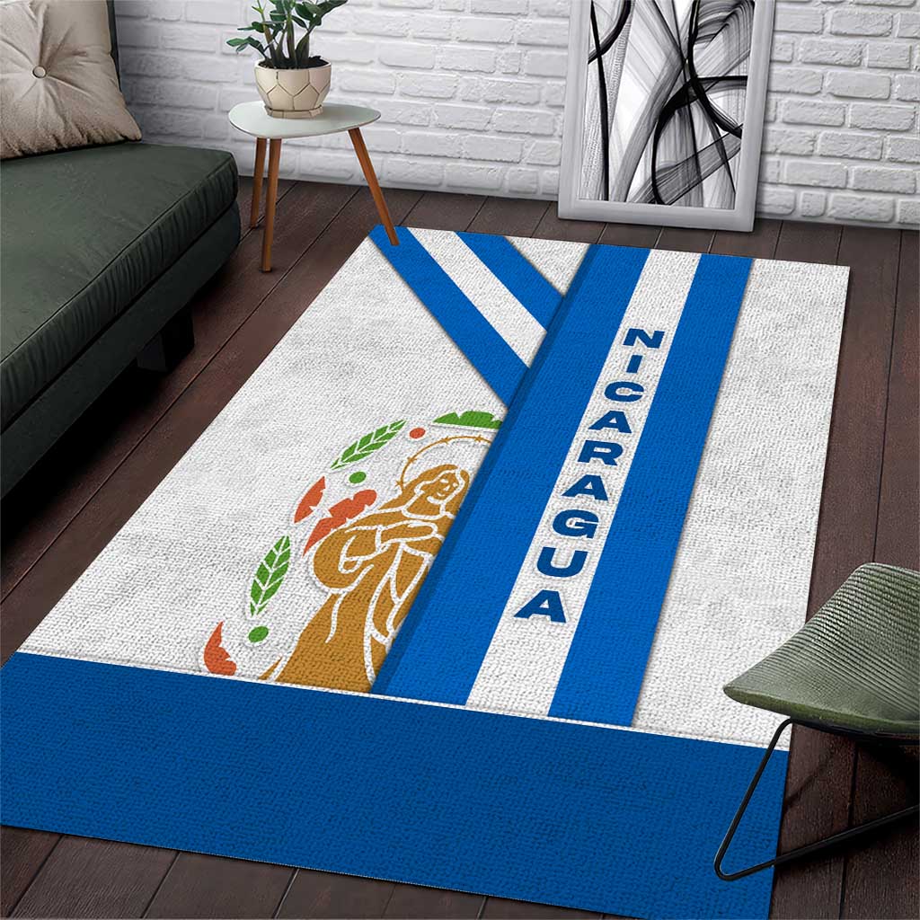 Nicaragua Cultural Art Area Rug with Blue White Stripes and Indigenous Motif Design - Wonder Print Shop