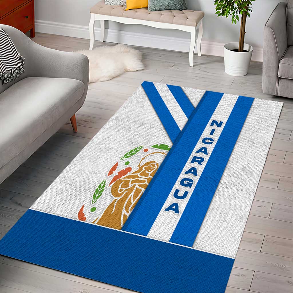 Nicaragua Cultural Art Area Rug with Blue White Stripes and Indigenous Motif Design - Wonder Print Shop