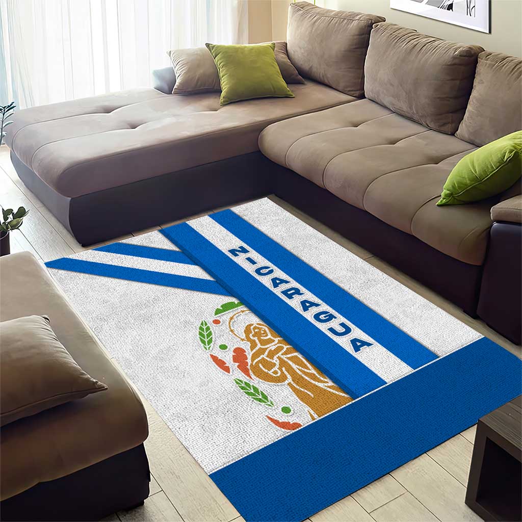 Nicaragua Cultural Art Area Rug with Blue White Stripes and Indigenous Motif Design - Wonder Print Shop