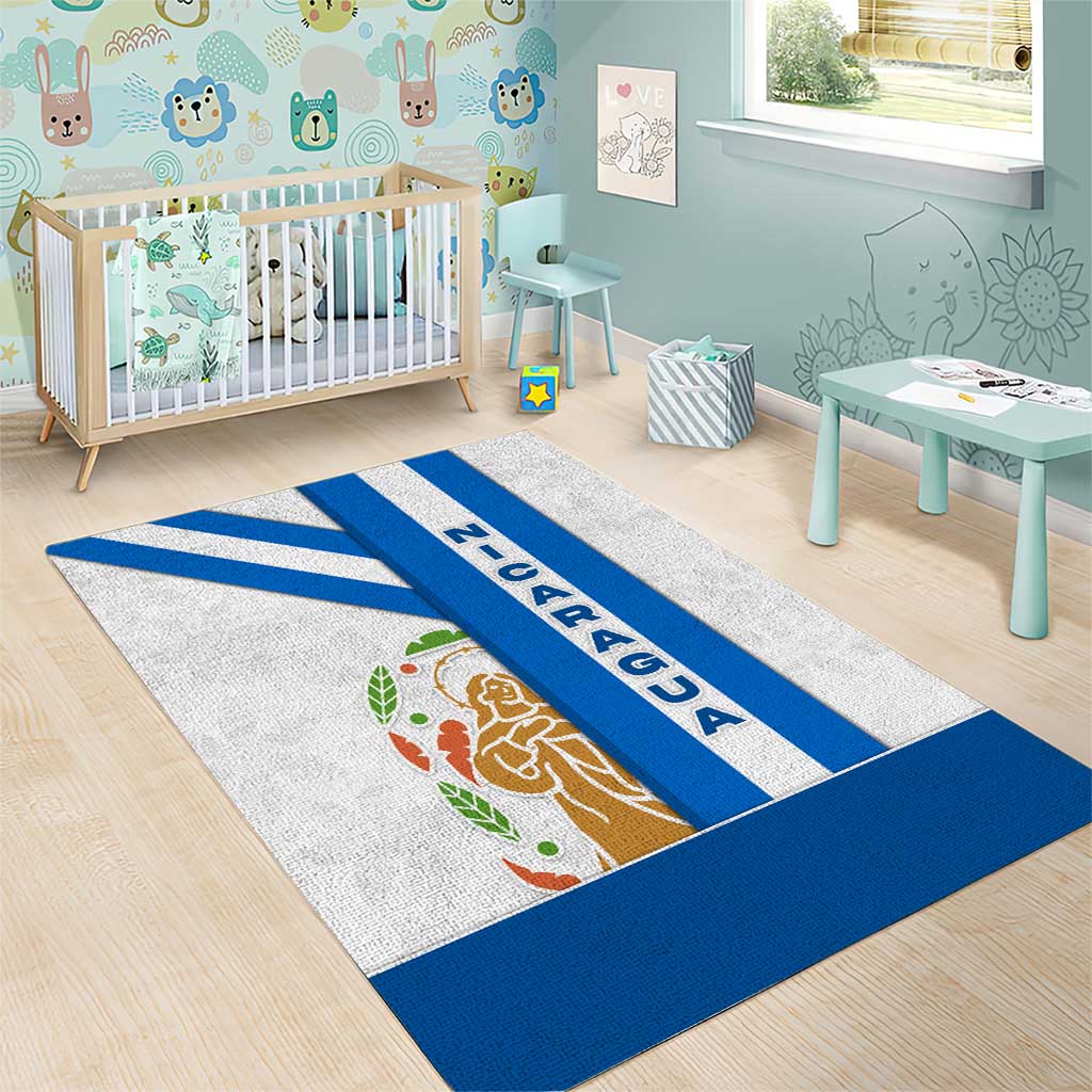 Nicaragua Cultural Art Area Rug with Blue White Stripes and Indigenous Motif Design - Wonder Print Shop