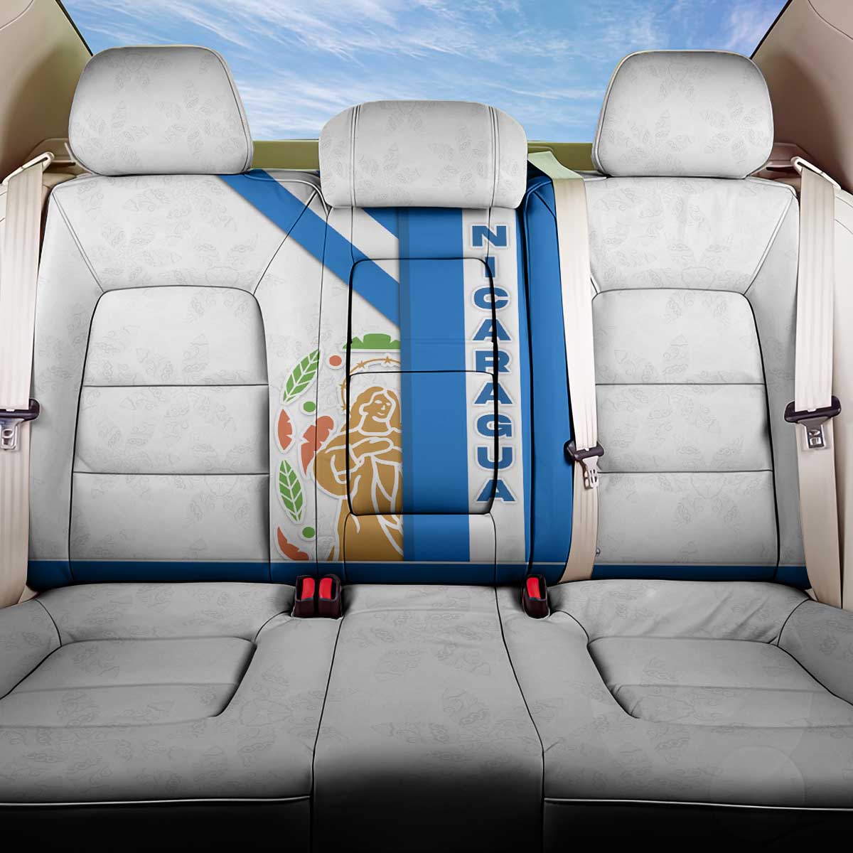 Nicaragua Cultural Art Back Car Seat Cover with Blue White Stripes and Indigenous Motif Design - Wonder Print Shop