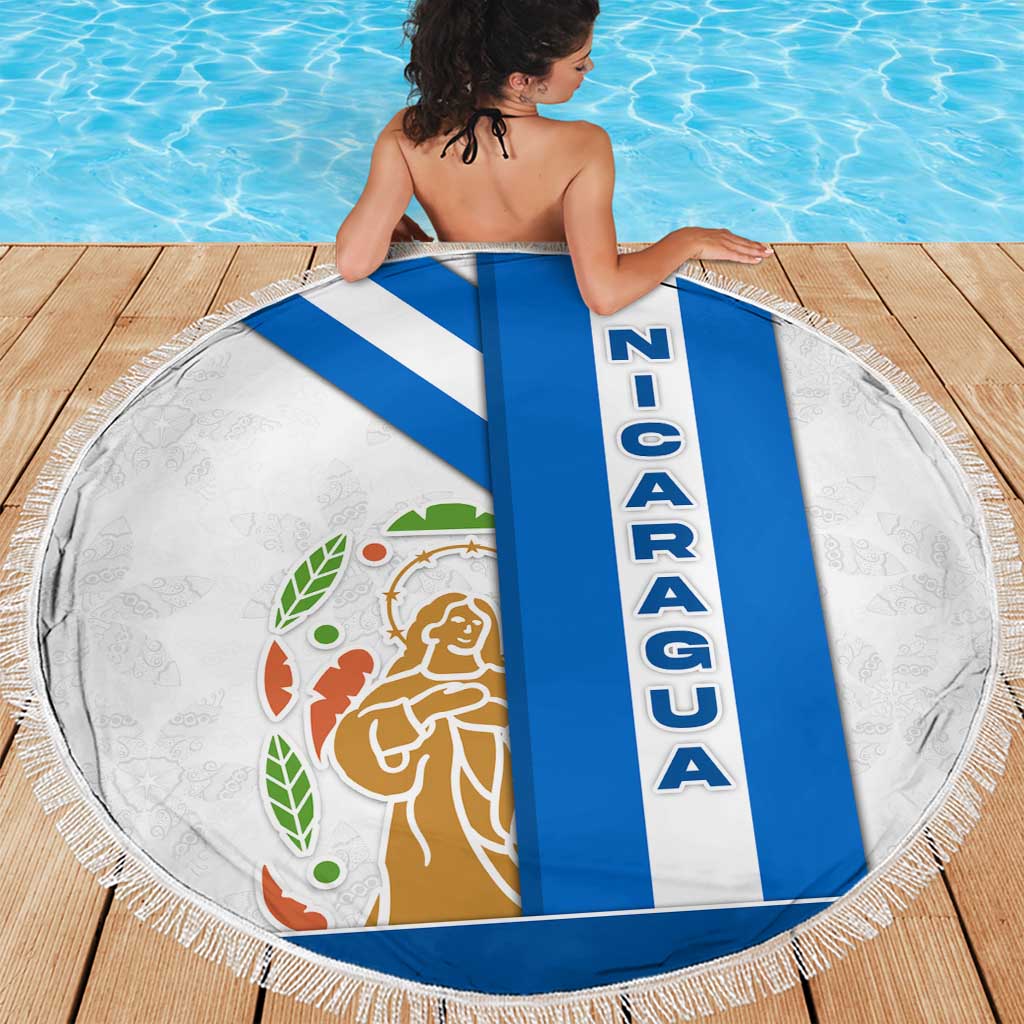 Nicaragua Cultural Art Beach Blanket with Blue White Stripes and Indigenous Motif Design - Wonder Print Shop