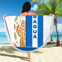 Nicaragua Cultural Art Beach Blanket with Blue White Stripes and Indigenous Motif Design - Wonder Print Shop