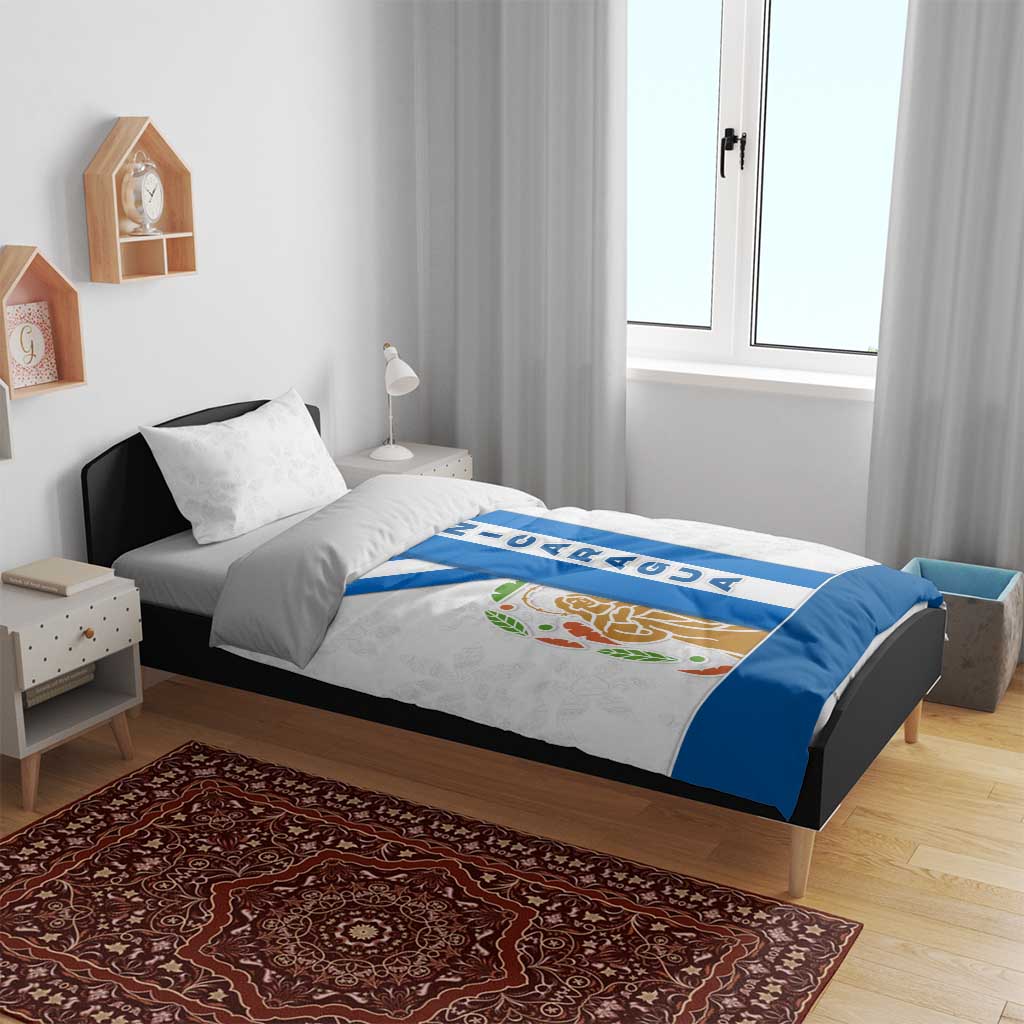 Nicaragua Cultural Art Bedding Set with Blue White Stripes and Indigenous Motif Design - Wonder Print Shop